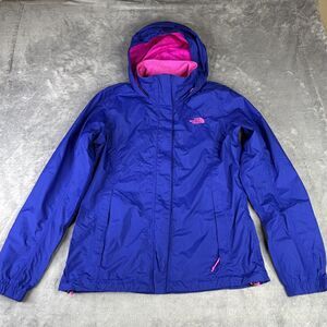 The North Face Jacket Womens Medium Blue Pink HyVent Resolve Hooded Rain Coat